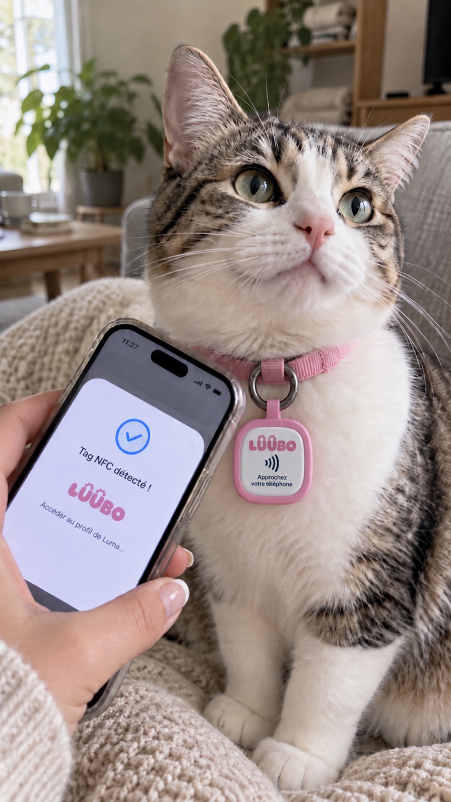 Chat portant la médaille SerenTag